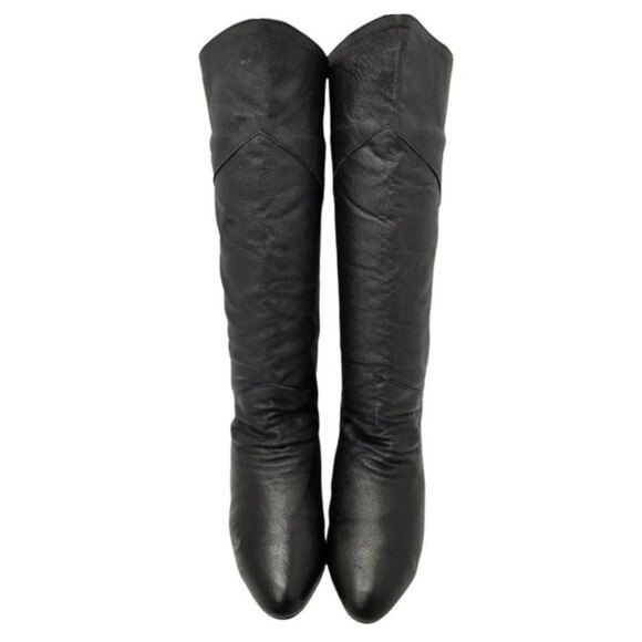 Crossroads Womens Boots Black Leather Block Heels Pull On Pointed Toe Flat 8 W - Picture 3 of 11